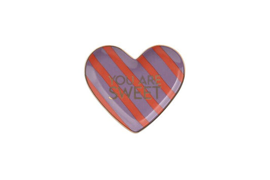 Love Plate YOU ARE SWEET  , Porzellanherz, tief, violette/ rot